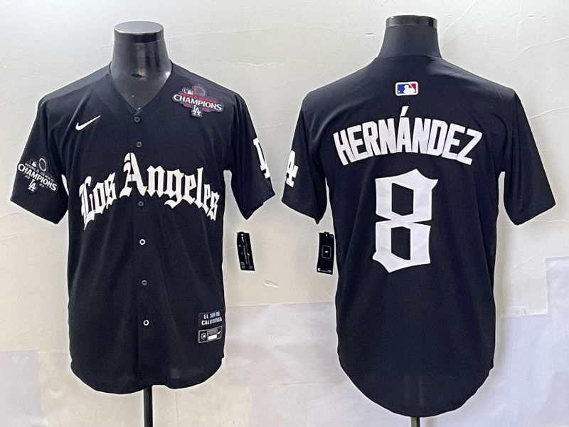 Men 2025 Los Angeles Dodgers #8 Hernandez Black Five generations Joint Name Nike MLB Jersey style 7->boston red sox->MLB Jersey
